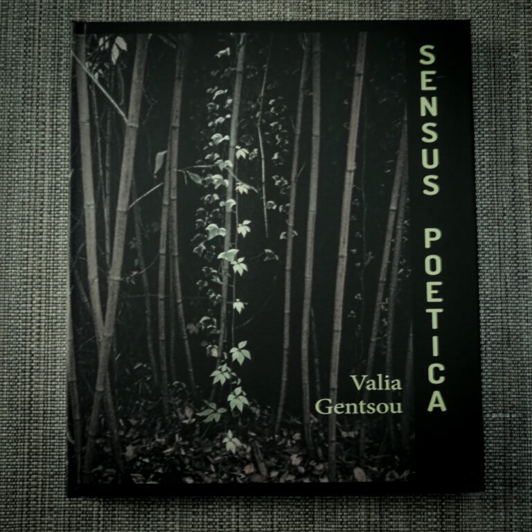 Εξώφυλλο του βιβλίου «Sensus Poetica» της Βάλιας Γκέντσου: σκούροι μίσχοι μπαμπού με αναρριχώμενο φυτό.